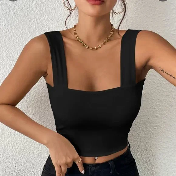 New Stretch Sleeveless Crop Tank - Square Neck - Size Medium - Picture 3 of 7